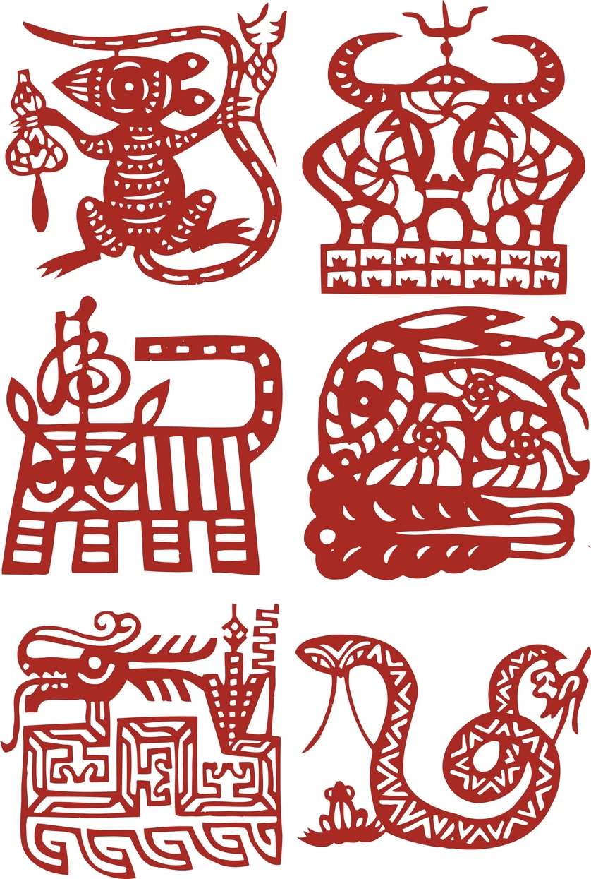 中国风中式传统喜庆民俗人物动物窗花剪纸插画边框AI矢量PNG素材【433】